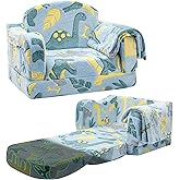 Airpanda Comfy Toddler Chair and Couch for Kids with Blanket,2-in-1 Soft Plush Fold Out Toddler Couch for Girls and Boys,Convertible Sofa to Lounger for Playroom,Glowing Dinosaur