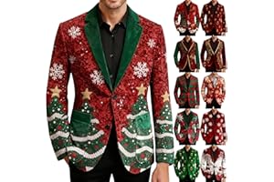 Christmas Blazer for Men Ugly Christmas Jacket Single Breasted Notched Lapel Corduroy Jacket Holiday Party Blazer