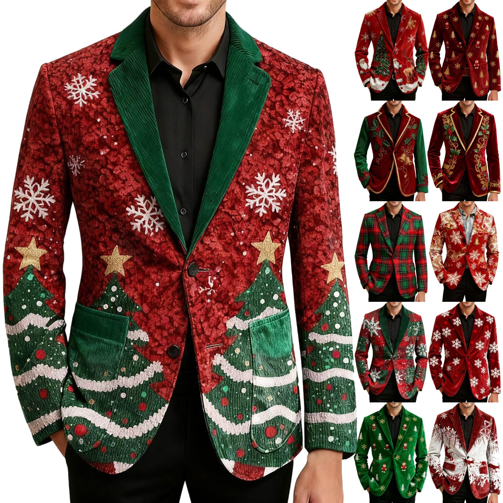 Christmas Blazer for Men Ugly Christmas Jacket Single Breasted Notched Lapel Jacket Holiday Party Wedding Blazer