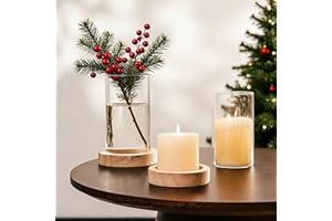 NUPTIO Hurricane Glass Candle Holders: Set of 2 Clear Cylinder Vases with Wooden Plate Base for Pillar Floating Candles Vase for Wedding Centerpiece Coffee Table Decor