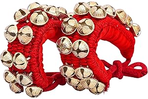 HANDTECHINDIA Dancing Bells Anklet Ghungroo with Colored Cushion Pad 2 Line with (20+20) Bells Best For Indian Classical Dance, Indian Style Brass Ankle Bells (RED)