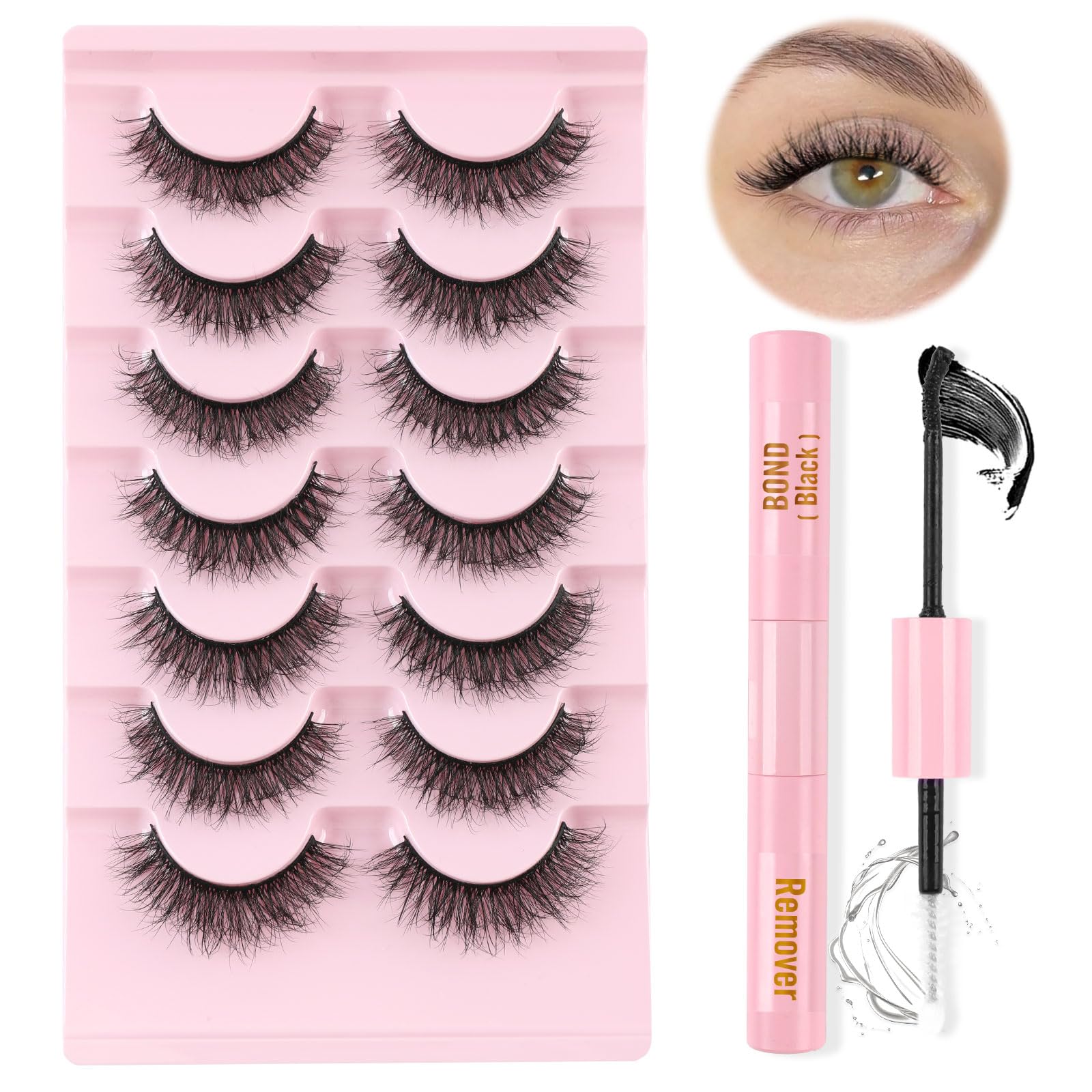 Oreola False Eyelashes - Fluffy Cat Eyes Artificial Eyelashes with Glue and Remover - 7 Pairs Natural Eyelashes — image 1