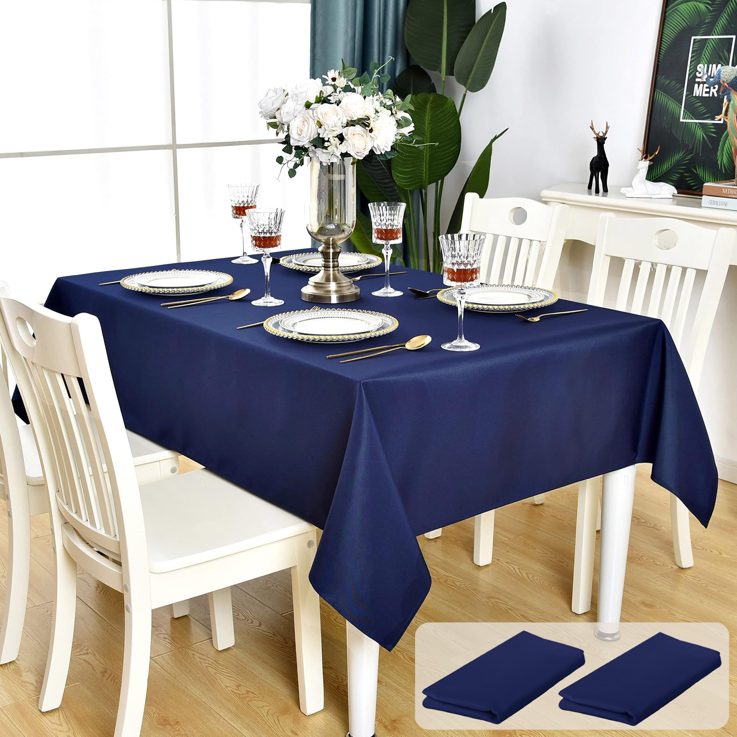 Photo 1 of KAIPHO 2 Pack Navy Blue Rectangle Tablecloth Waterproof Stain Resistant Wrinkle Free Table Cloth 210GSM Polyester Wipeable Table Cover for Party, Banquet - Rectangular/Oblong, 60 x 102 inch (2 Pcs)