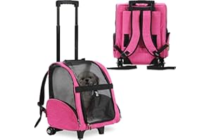 KOPEKS Deluxe Backpack Pet Travel Carrier with Double Wheels for Pets up to 18 Pounds - Pink