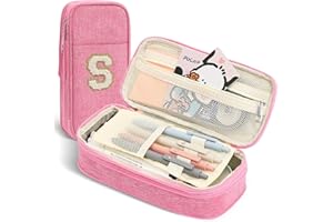 GIFTOXO Preppy Pencil Case for School Supplies, Large Initial Pencil Pouch with Zipper, Cute Pencil Bag for Office Supplies, Aesthetic Birthday Gift for Kids Teen Girls Adults - S(Pink)