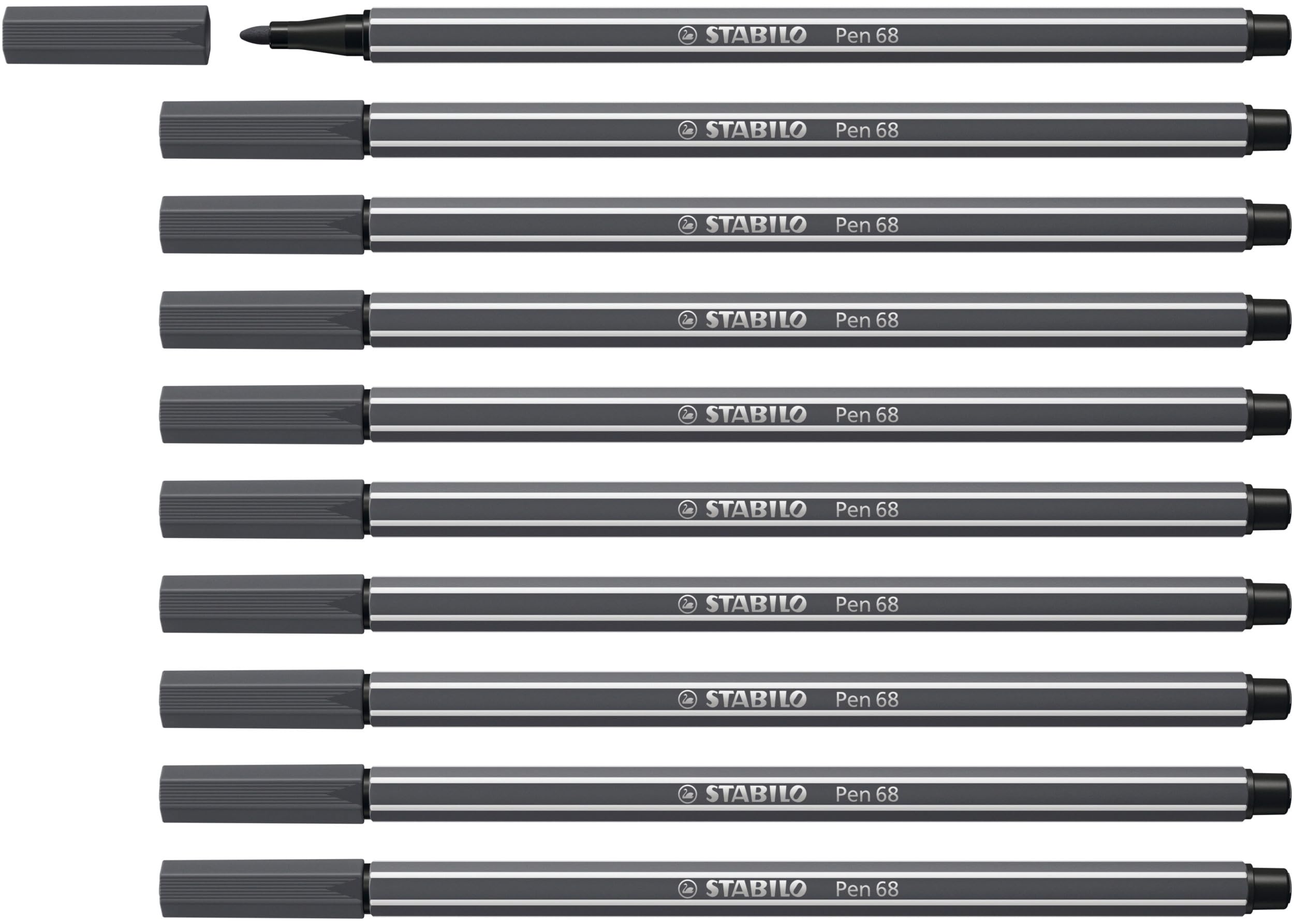 STABILO Pen 68 - Premium Fibre-Tip Pen - Pack of 10 - Deep Cold Grey — image 1