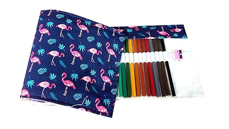 Gaya Fesyen Coloring Pencil Roll Up Case For Kids Girls Boys Art Gifts Toys 48 Drawing Set Flamingo Deep Blue