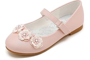 Parrosoo Flower Girl Shoes Dress Shoes Toddler Girls Flats Low Heel Princess Wedding Shoes for Little Big Kids
