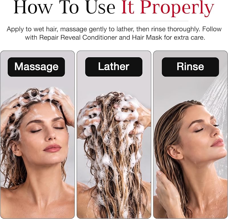 Shampoo Reparatur – Repair Reveal mit V-Keratin (Phytokeratin) – Für Geschädigtes & Coloriertes Haar, Sulfatfreies Shampoo Damen, Vegane Haarpflege – 330ml — Foto 6 von 8