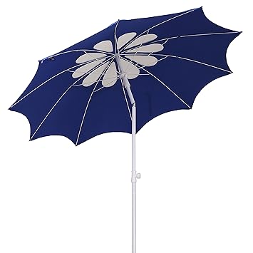 AMMSUN 2017 7ft Beach Patio Heavy Duty Umbrella 10 Panels UPF 50+ Deluxe Flower Hollow Design with Tilt White/Blue Color