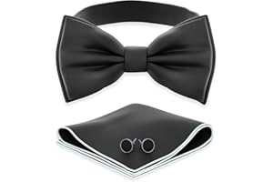 Adam Young Men's Bow Ties with Handkerchief & Cufflinks Pre-Tied Style Formal Satin Classic Bowtie for Tuxedo Faux Silk