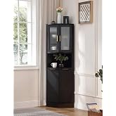 Forest Gravity 64.57'' Modern Corner Storage Cabinet With Fluted Doors | For Kitchen; For Bathroom; Glass Doors; Fluted Design; Large Storage; Pentagon Design; Black