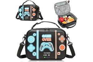 Game Console Boys Lunch Box, Insulated Lunch Bag for Kid Teen, Portable Gamer Lunch Box with Hand Hold & Shoulder Straps, Ben