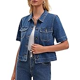 CIMUK Womens Jean Jacket Button Down with Pockets 2026 Casual Short Sleeve Denim Shirt