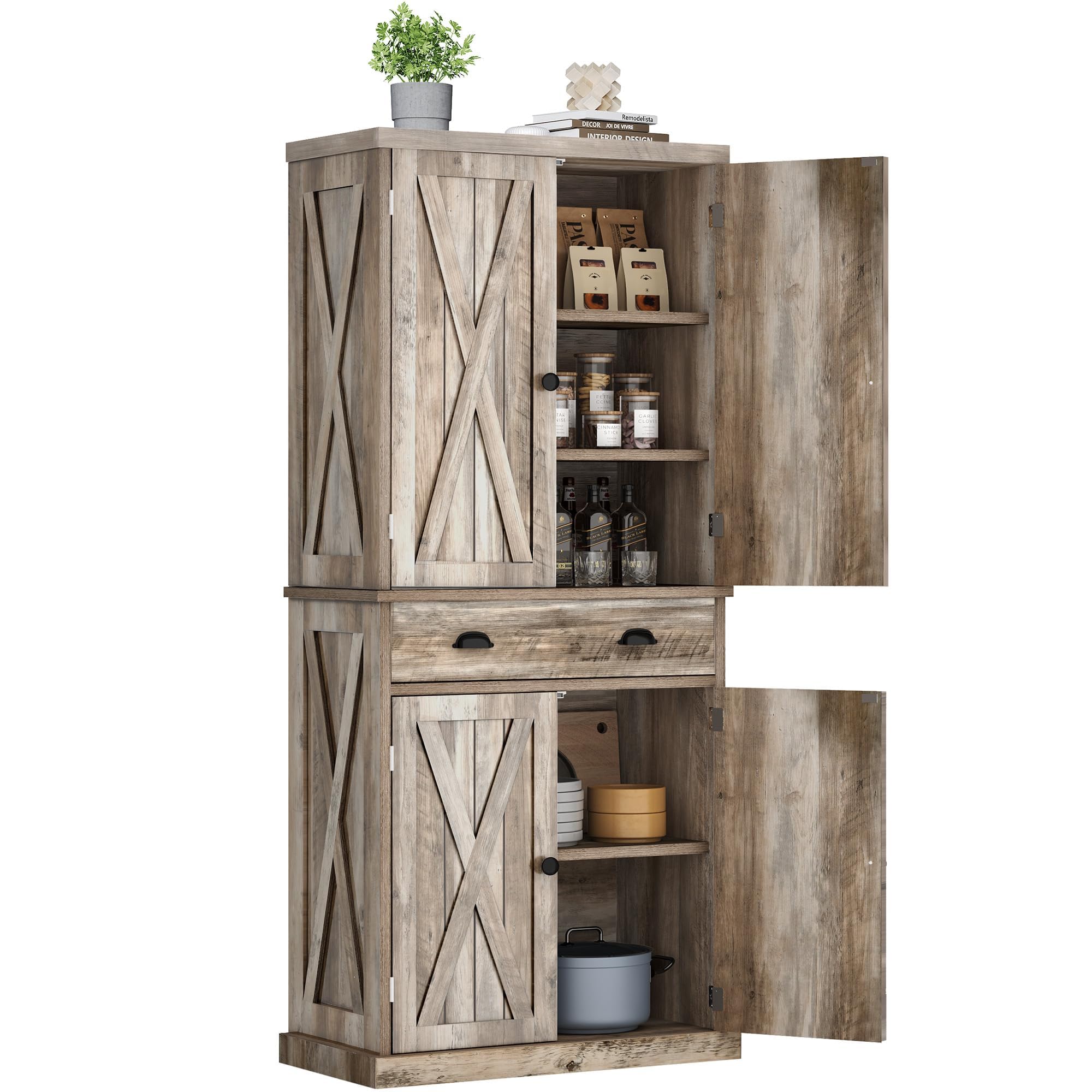 Photo 1 of YITAHOME 72'' Tall Kitchen Pantry, Farmhouse Kitchen Storage Cabinets with Barn Doors, Drawer and Adjustable Shelves, Wood Cupboard for Kitchen, Dining Room, Bathroom, Light Rustic Oak