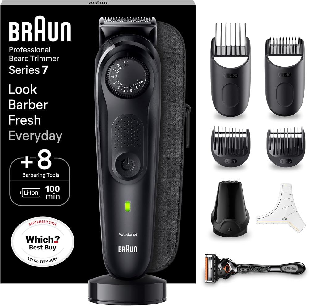 Braun Series 7 Beard Trimmer BT7440 40 Lengths 100 Min Runtime + Gillette Razor
