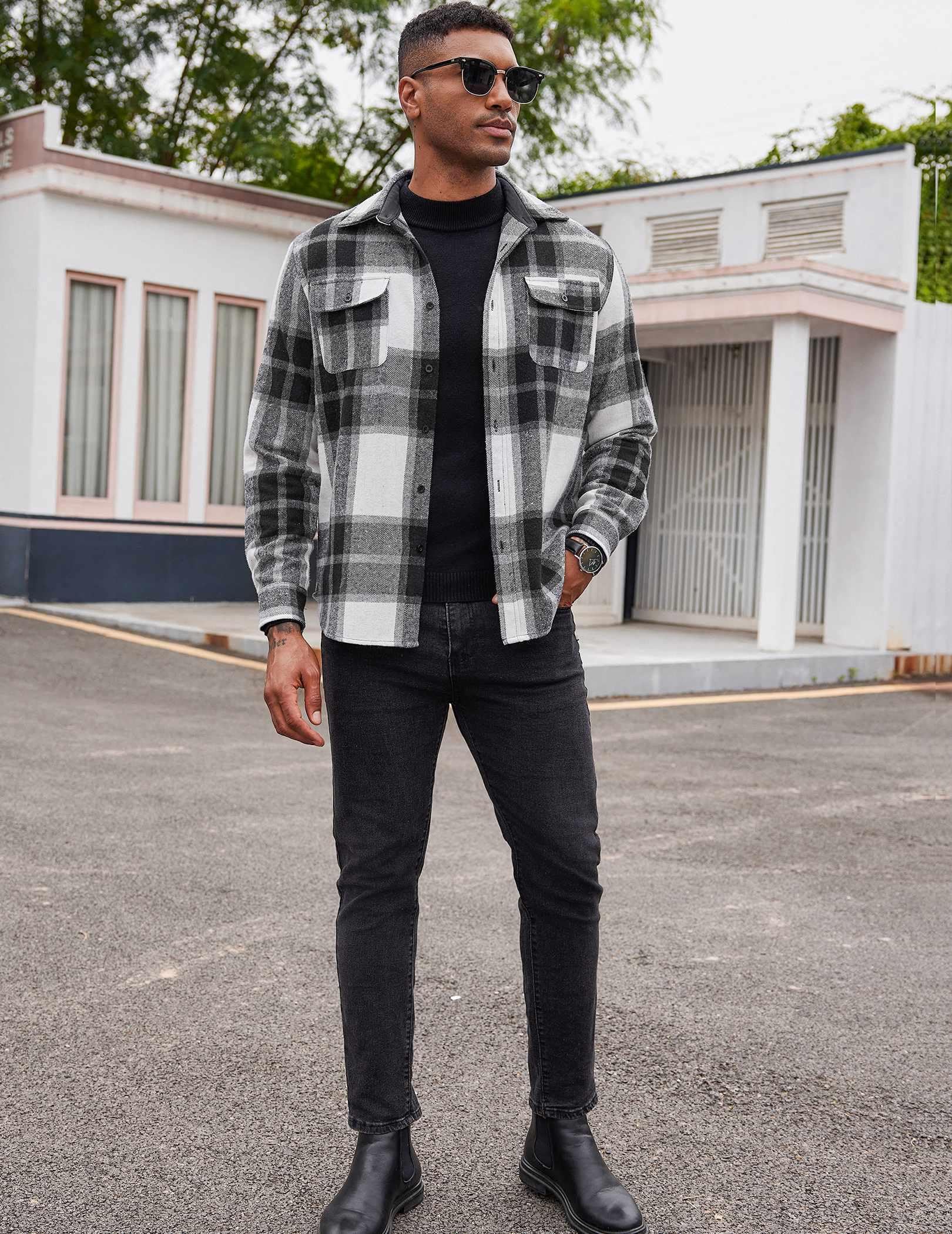 COOFANDY Men's Flannel Shirts Long Sleeve Cotton Plaid Shirt Jacket Casual Button Down Shirt with Pockets