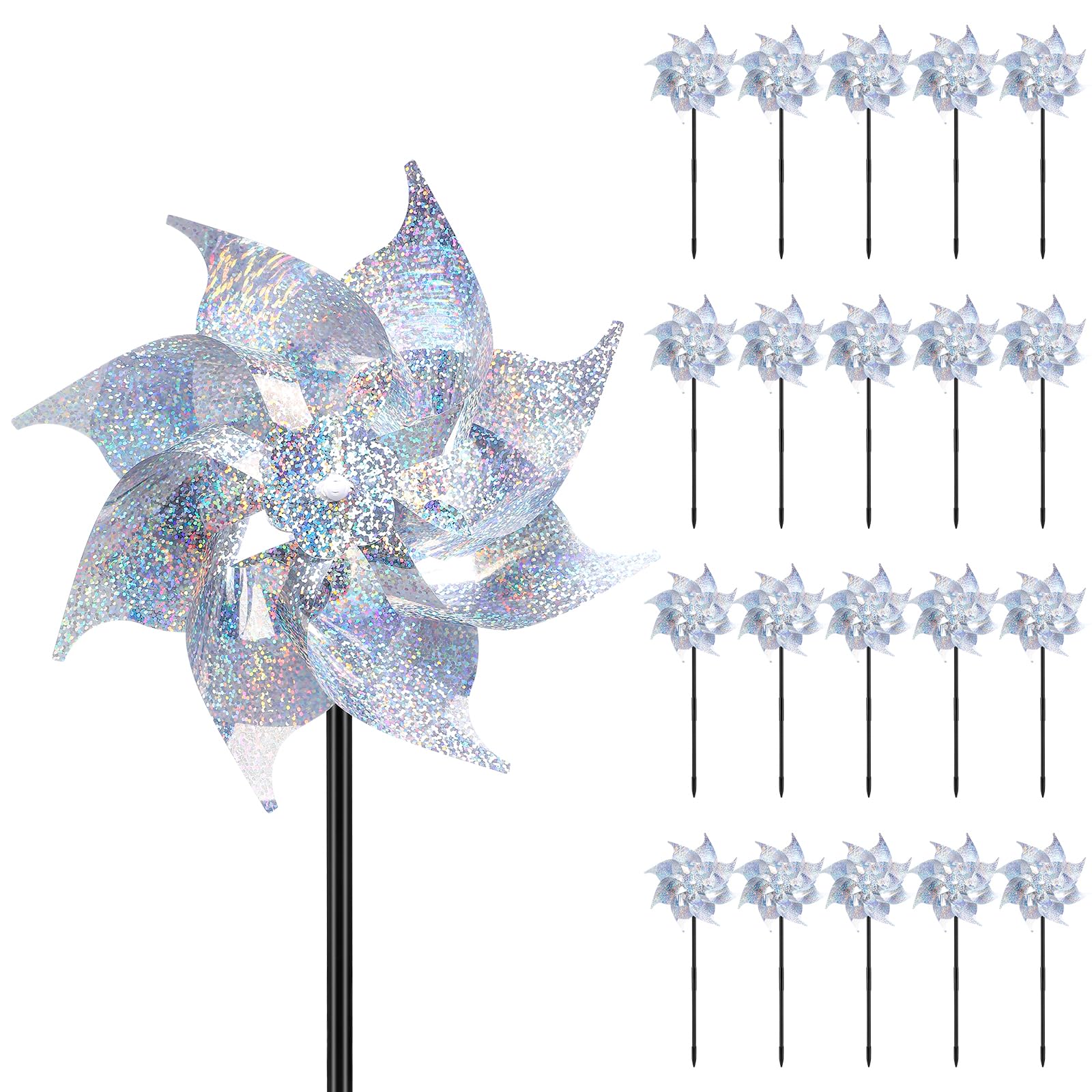 Photo 1 of 20pack Garden Pinwheels,Reflective Pin wheels for Yard and Garden,Whirligigs Wind Spinners(Silver),DlY Assembly Required