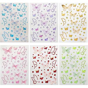 Butterfly Face Rhinestone Gems Self-Adhesive Sticker for Party 6 Sheets | 6 Sheets Self-Adhesive Face Rhinestones. Butterfly