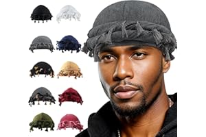 Babalet Halo Turban for Men Women Satin Lined Durag Head Wraps Skull Cap Pre-Tied Tassels Braid Beanie Vintage Twist Bonnet