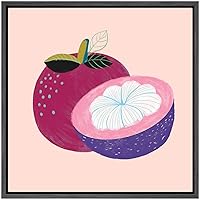 SIGNWIN Framed Canvas Wall Art Purple and Violet Mangosteen in Pink Background Fruit Citrus Illustrations Pop Art Modern Fun Neon for Living Room, Bedroom, Office - 16x16 inches