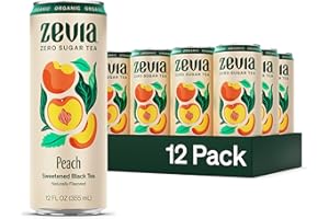 Zevia Zero Sugar Tea, Black Tea with Peach, 12 oz Cans (12-Pack) – Naturally Sweetened, Zero Calorie Sugar Free - Non-GMO Project Verified, Gluten-Free, Vegan