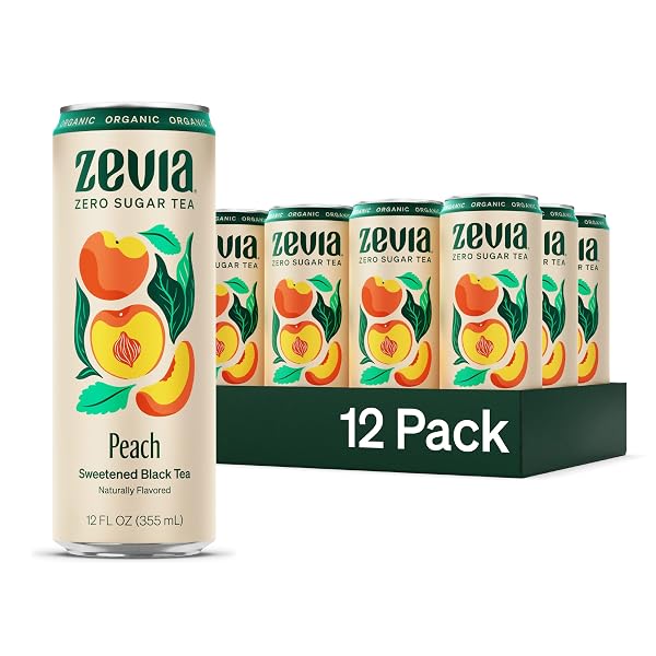 ZEVIA ZERO SUGAR TEA, BLACK TEA WITH PEACH,...