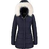 Chrisuno Women's Winter Warm Coats Puffer Jacket Long Drawstring Waterproof Snow Parka With Removable Faux Fur Trim Hood