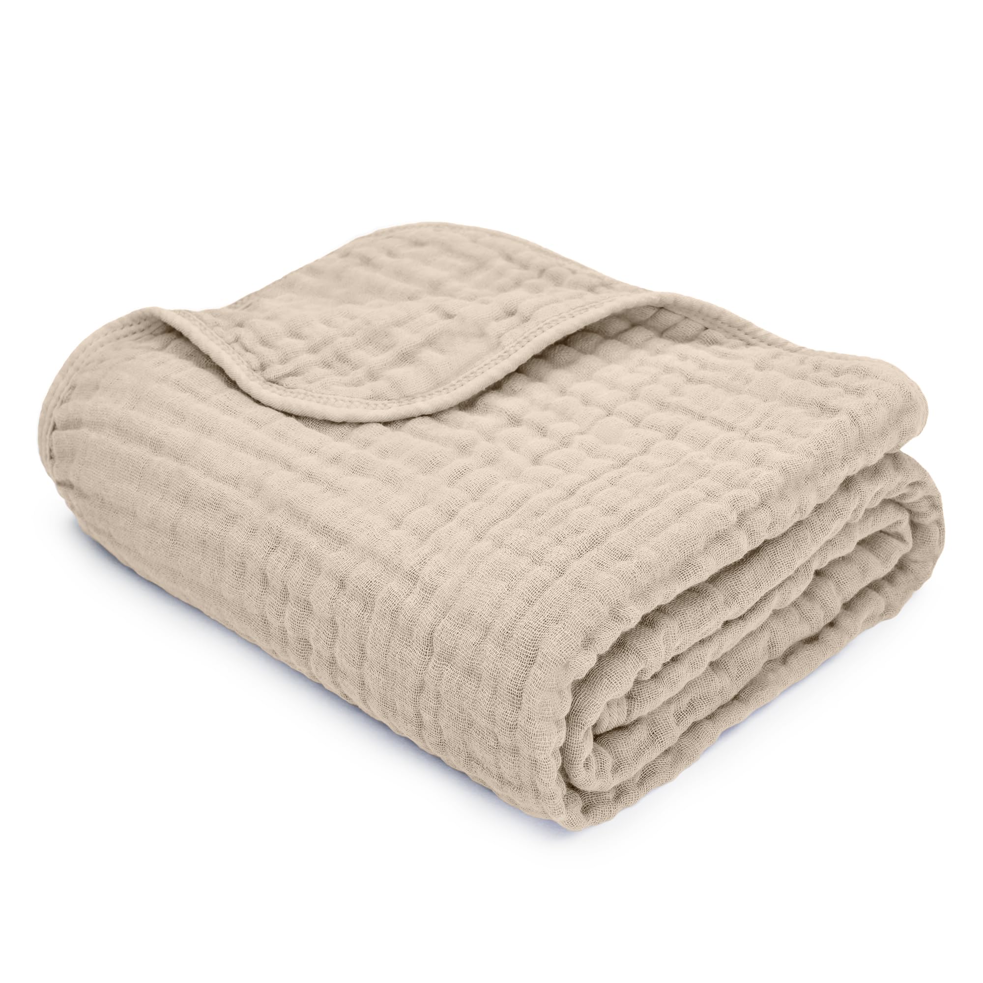 Comfy Cubs Muslin Baby Blanket - Soft, Lightweight, 6-Layer Thick Cotton Blankets for Toddlers, Newborns & Infants - 102 X 102 cm Large, Breathable & Versatile for Sleeping & Tummy Time - Sand