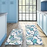 Tritard Coastal Beach Kitchen Rugs Mats Set of 2 Cushioned Anti Fatigue Kitchen Floor Mat 0.4 Inch Sea Turtles Non Slip Water