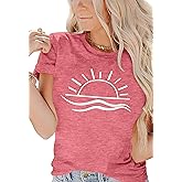 Womens Sunshine Summer Graphic T Shirts Funny Colorful Letter Print Tee Shirt Tropical Vintage Casual Tee Tops