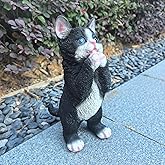 Ahbuohe Playful Cat Statue Kitten Sculpture for Garden,Black & White Cat Figurine Decorative for Patio,Cute Outdoor Fairy Flower Bed Lawn Yard Ornament