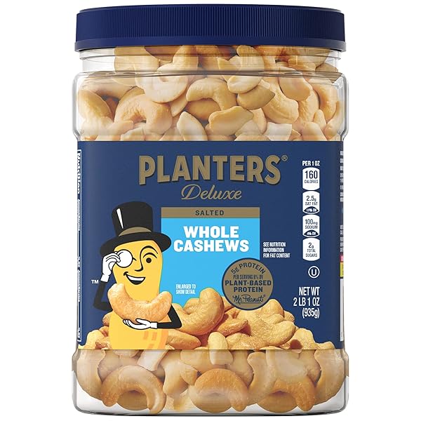 PLANTERS DELUXE SALTED WHOLE CASHEWS, PARTY SNACKS, PLANT-BASED...