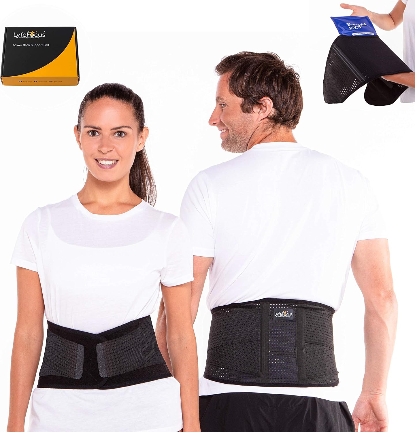 LyfeFocus Premium Adjustable Lower Back Support Belt for Men & Women