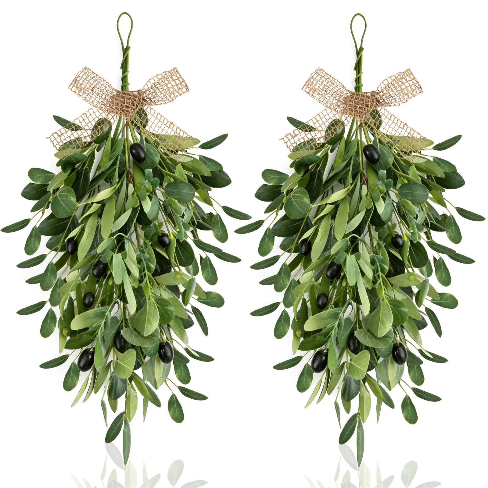 Photo 1 of 22" Spring Wreaths for Front Door 2 PCS Olive Teardrop Swag Summer Wreathswith Olive Leaf Fruit, Home Decoration for Outdoor Living Room Indoor Wall and Outside Summer All Season Wedding