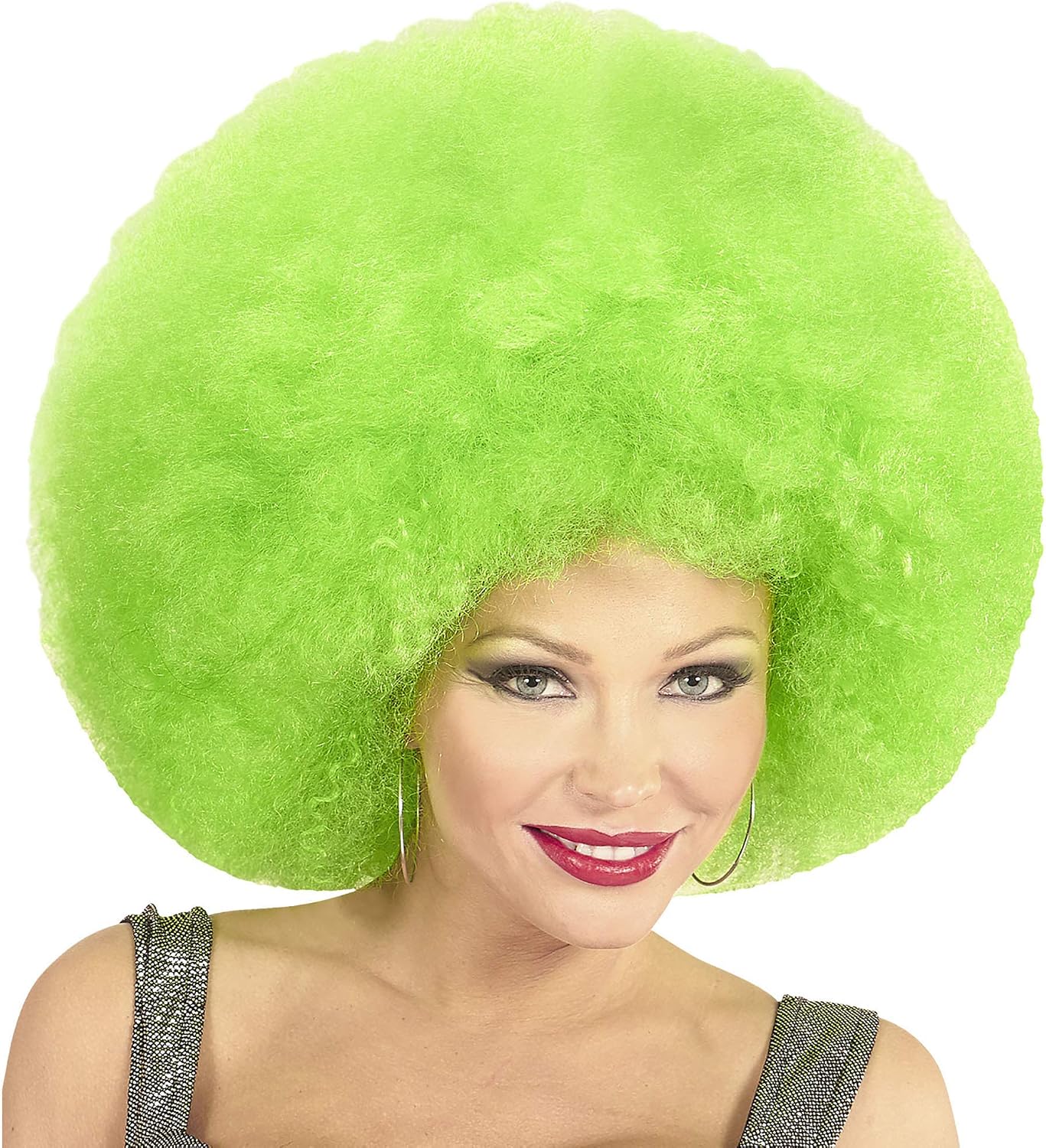 Widmann Afro Wig, One Size, Green, 34 cm