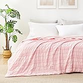 Cozy Bliss Seersucker Cooling Comforter King Size, Q-Max 0.45 Reversible Lightweight Cooling Blanket, Breathable Silk Smooth Summer Bedding Quilt for Hot Sleepers Night Sweats Pink