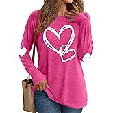 Valentines Day Shirts Women Love Heart T-Shirts Casual Long Sleeve Valentines Day Graphic Tees Tops