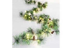 HamiFinee Christmas Garland with 30 LED Fairy Lights 6.56FT Battery Operated Smokey Pine Garlands with Pine Cones Artificial Greenery Garland Rustic Garland with Pinecones for Xmas Holiday Decorations