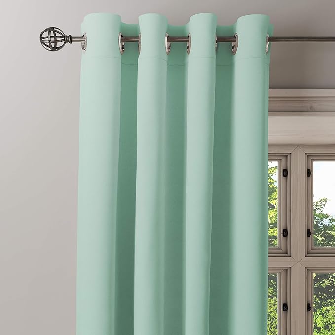 Buy Encasa Cotton Solid Grommet Curtain, 7 Ft, Mint Green, Pack of 1