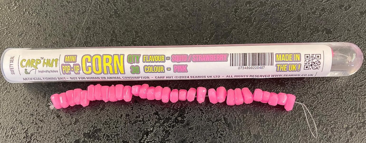 searigs Mini Flavoured Artificial Bright Pink Mini Pop - Up Corn x30, for Carp and Coarse Fishing (SQUID & STRAWBERRY)