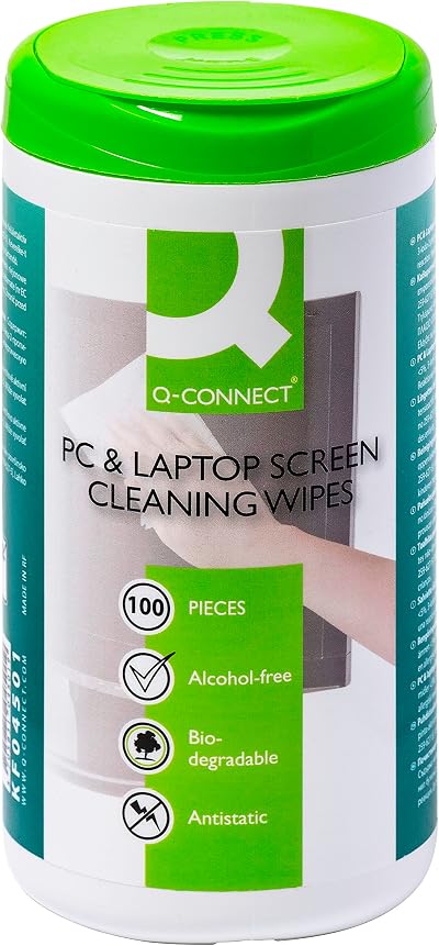 Q-Connect Screen Cleaning Wet Wipes Dispenser 100pcs Antistatic White