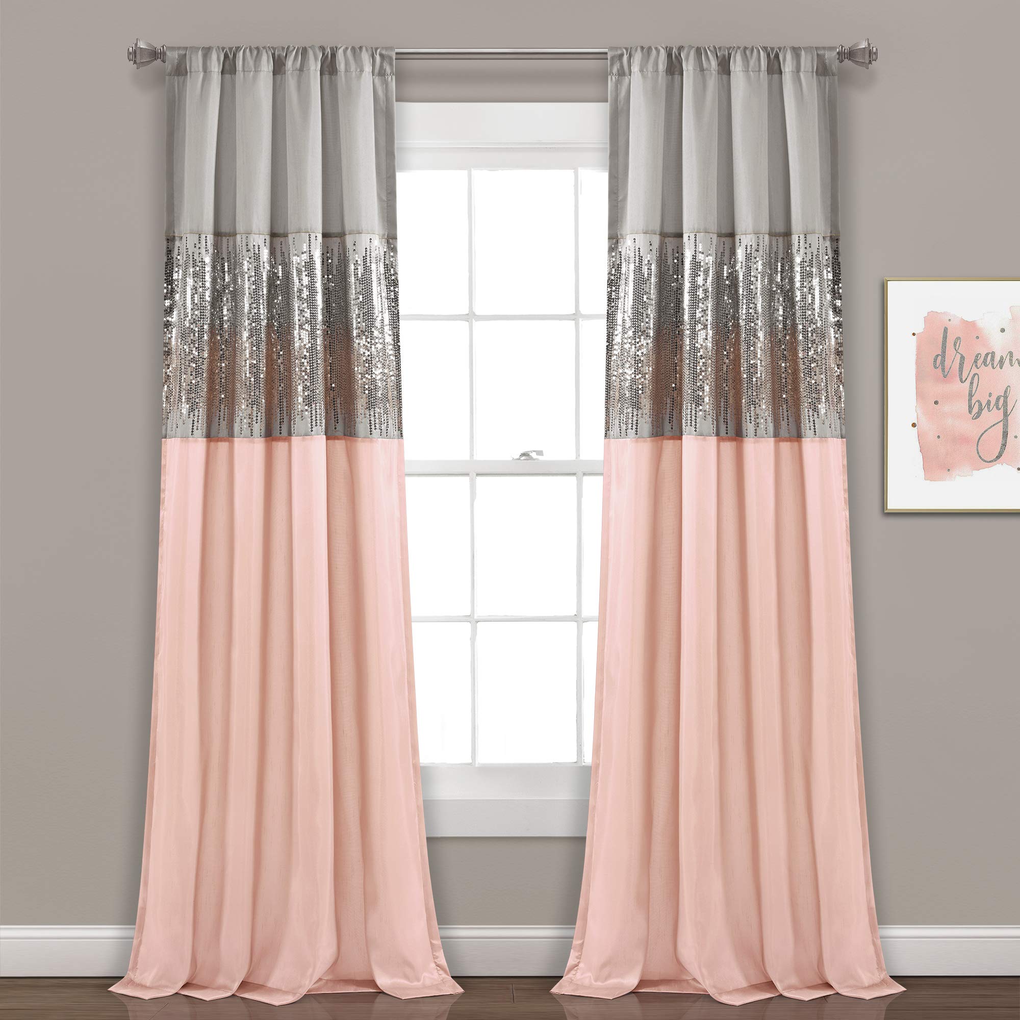 Lush Decor Night Sky Window Curtain Single Panel, Polyester, Gray & Blush, 42" W x 84" L