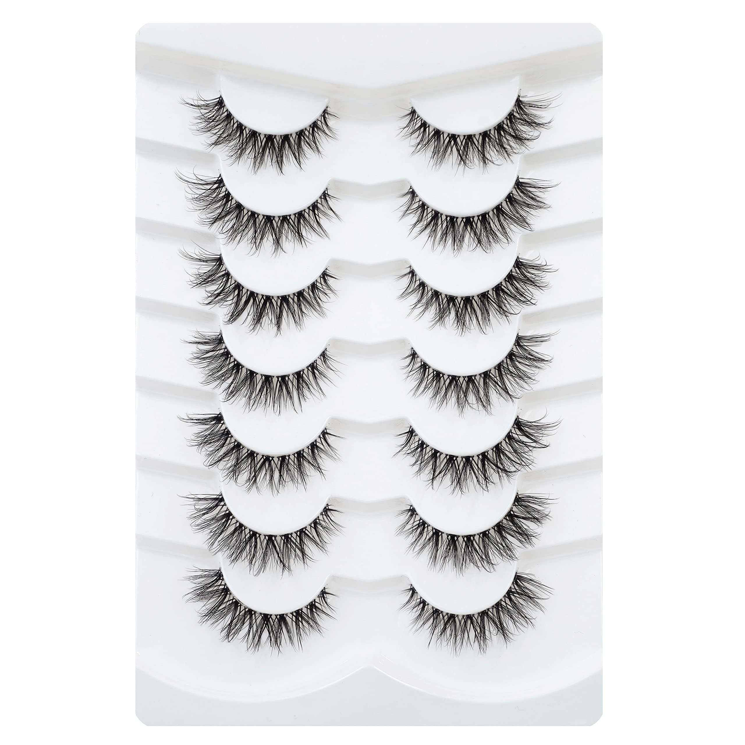 3D Clear Band False EyeLashes Soft Faux Mink Lashes Wispy Fluffy Eyelashes Natural Cat Eye Short Reusable 7 Pairs Happy Heartbeat (No.218) — image 1