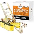 Ratchet Straps Heavy Duty - 3 Inch x 30 Foot Tie Down Straps Ratchet Operated with Double J Hooks - Ratcheting Torque Moving Straps for Truck Bed and Car Cargo - Kayak and Motorcycle Tie Down Straps