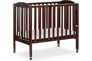 Dream On Me 2-in-1 Folding Portable Compact Mini Baby Crib in Espresso, GreenGuard Gold & JPMA, US Patented Flat Folding System, Locking Wheels,1″ Mattress Pad, Space-Saving Quck Fold Easy Storage