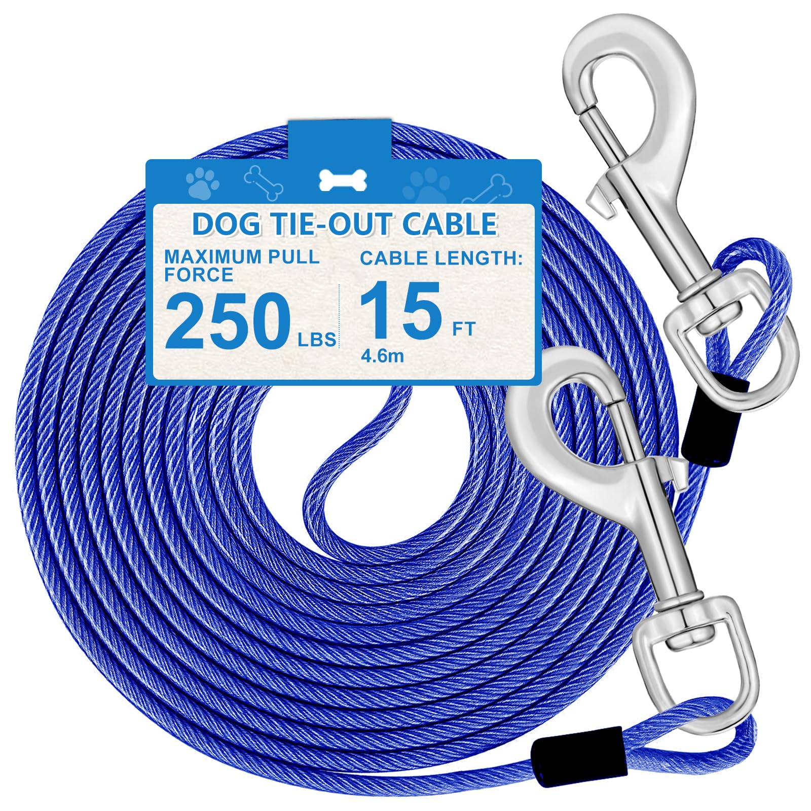 Photo 1 of MooonGem 15ft Heavy Duty Dog Tie Out Cable, Up to 250lbs Pull Force, Blue