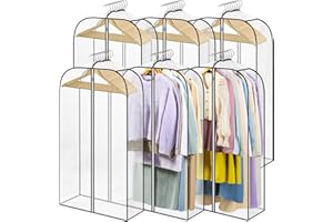 Oillase 6 Pack Clear Garment Bags for Hanging Clothes with Zippers on Double Sides - 10'' Clothes Storage for Coat, Dress, an