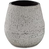 Signature Design by Ashley Claymount Casual Indoor Abstract Paper Composite Tabletop Vase with Wide Mouth, White & Light Brow