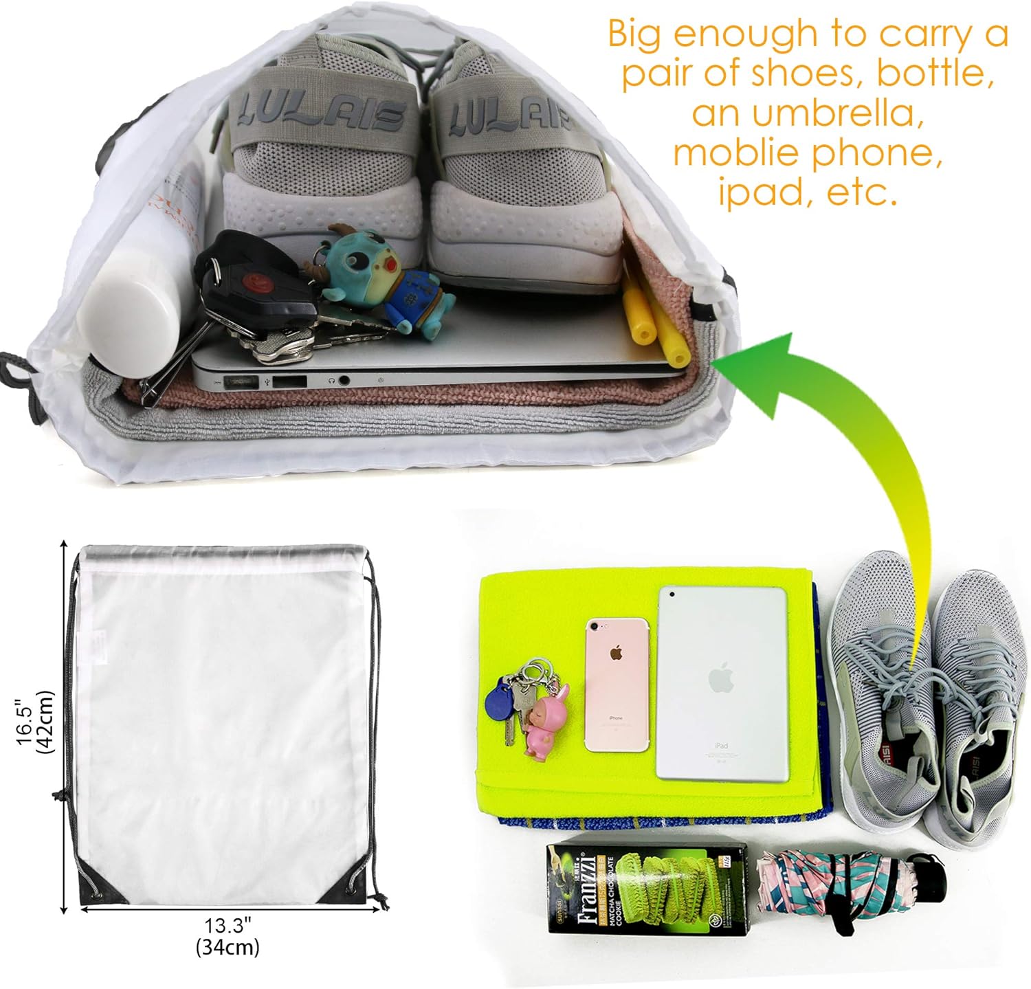 BeeGreen 20 Pieces White String Bags Bulk Custom Drawstring Gym Backpacks for Party Travel Sports Sack Personlized Cinch Sackpacks for Heat Vinyl and Tie Dye: Sports & Outdoors